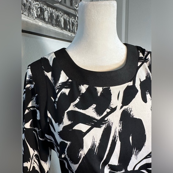 Modest modern bodycon leaf print white and black Maggy London women size 6 - Picture 5 of 16